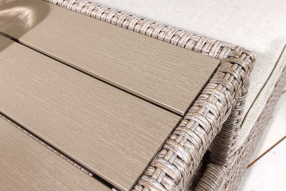 Moderne Gartenbank PORTOFINO 140cm natur beige Polyrattan Sitzbank mit Tisch wetterfest