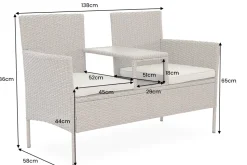 Moderne Gartenbank PORTOFINO 140cm natur beige Polyrattan Sitzbank mit Tisch wetterfest