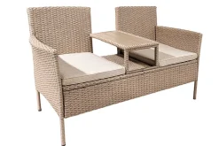 Moderne Gartenbank PORTOFINO 140cm natur beige Polyrattan Sitzbank mit Tisch wetterfest