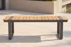Moderne Outdoor Sitzbank TAMPA LOUNGE 125cm grau natur Aluminium Metall Holz-Design wetterfest