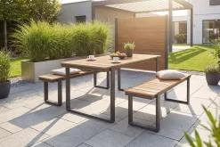 Moderne Outdoor Sitzbank TAMPA LOUNGE 125cm grau natur Aluminium Metall Holz-Design wetterfest