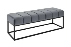 Moderne Sitzbank PETIT BEAUTÉ 110cm silbergrau Samt schwarzes Gestell