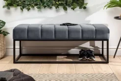 Moderne Sitzbank PETIT BEAUTÉ 110cm silbergrau Samt schwarzes Gestell