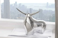 Moderne Skulptur BIG BULL silber Aluminium Dekoration Stierfigur Briefbeschwerer