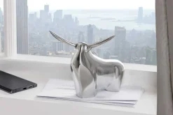 Moderne Skulptur BIG BULL silber Aluminium Dekoration Stierfigur Briefbeschwerer