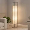 Moderne Stehlampe AGAPUNE 120cm weiß silber mit Papierschirm und Edelstahlgestell