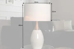 Moderne Tischlampe CARLA 60cm weiß silber mit Leinenschirm