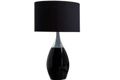 Moderne Tischlampe CARLA 60cm schwarz silber mit Leinenschirm
