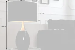 Moderne Tischlampe CARLA 60cm schwarz silber mit Leinenschirm