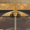 Moderne Tischlampe CLASSICO 60cm transparent Glas weiß gold Leinenschirm