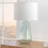 Moderne Tischlampe CLASSIC 60cm transparent recyceltes Glas weiß Stoffschirm