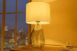 Moderne Tischlampe CLASSIC 60cm transparent recyceltes Glas weiß Stoffschirm