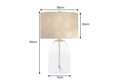 Moderne Tischlampe CLASSICO 50cm transparent Glas weiß gold Leinenschirm