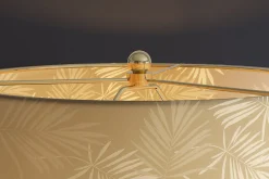 Moderne Tischlampe CLASSICO 50cm transparent Glas weiß gold Leinenschirm