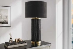 Moderne Tischlampe ELEGANCIA 70cm schwarz gold Keramik rund Stoffschirm