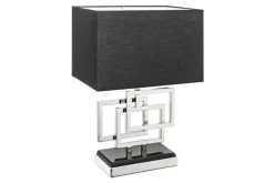 Moderne Tischleuchte ATLANTIS 56cm silber Stoffschirm schwarz Marmor Lampe