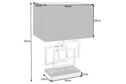 Moderne Tischleuchte ATLANTIS 56cm silber Stoffschirm schwarz Marmor Lampe