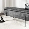 Moderne Truhenbank LOFT 100cm grau Samt Sitzbank mit Stauraum gespolstert schwarz Metall