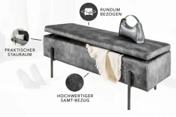 Moderne Truhenbank LOFT 100cm grau Samt Sitzbank mit Stauraum gespolstert schwarz Metall