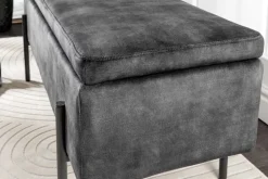 Moderne Truhenbank LOFT 100cm grau Samt Sitzbank mit Stauraum gespolstert schwarz Metall