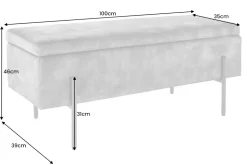 Moderne Truhenbank LOFT 100cm grau Samt Sitzbank mit Stauraum gespolstert schwarz Metall
