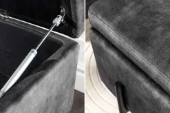 Moderne Truhenbank LOFT 100cm grau Samt Sitzbank mit Stauraum gespolstert schwarz Metall