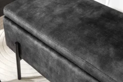 Moderne Truhenbank LOFT 100cm grau Samt Sitzbank mit Stauraum gespolstert schwarz Metall