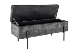 Moderne Truhenbank LOFT 100cm grau Samt Sitzbank mit Stauraum gespolstert schwarz Metall