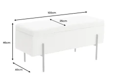 Moderne Truhenbank LOFT 100cm weiß Bouclé Sitzbank mit Stauraum gepolstert schwarz Metall