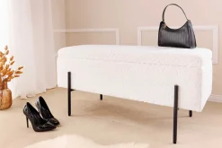 Moderne Truhenbank LOFT 100cm weiß Bouclé Sitzbank mit Stauraum gepolstert schwarz Metall