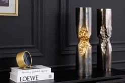 Moderne Vase PRECIOUS 40cm schwarz gold Metall Hammerschlag Design