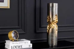 Moderne Vase PRECIOUS 50cm schwarz gold Metall Hammerschlag Design