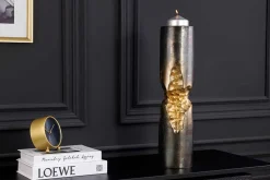 Moderne Vase PRECIOUS 50cm schwarz gold Metall Hammerschlag Design