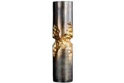 Moderne Vase PRECIOUS 50cm schwarz gold Metall Hammerschlag Design