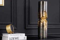 Moderne Vase PRECIOUS 50cm schwarz gold Metall Hammerschlag Design