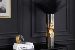 Moderne Vase PRECIOUS 50cm schwarz gold Metall Hammerschlag Design