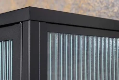 Moderne Vitrine AMSTERDAM 160cm schwarz gold Riffelglas Metall Highboard Schrank