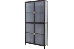 Moderne Vitrine AMSTERDAM 180cm schwarz gold Riffelglas Metall Highboard Schrank