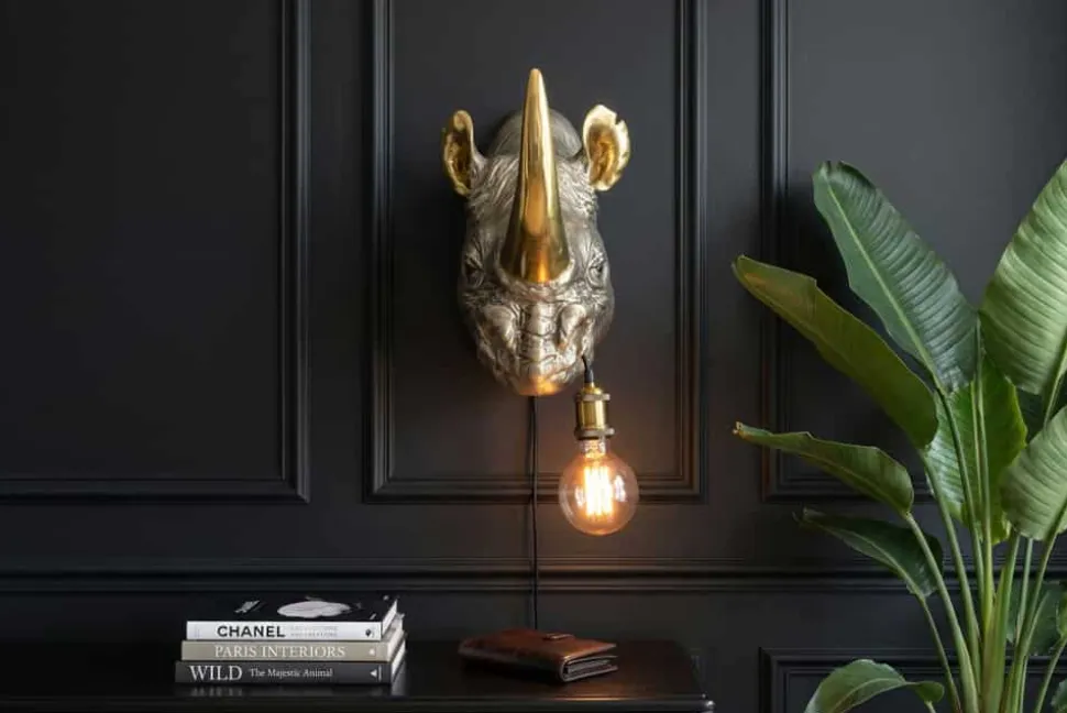 Moderne Wandlampe RHINO 40cm gold Nashorn-Skulptur handmade