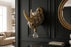 Moderne Wandlampe RHINO 40cm gold Nashorn-Skulptur handmade