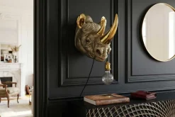Moderne Wandlampe RHINO 40cm gold Nashorn-Skulptur handmade