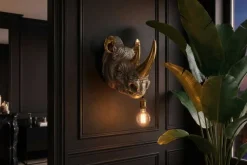 Moderne Wandlampe RHINO 40cm gold Nashorn-Skulptur handmade