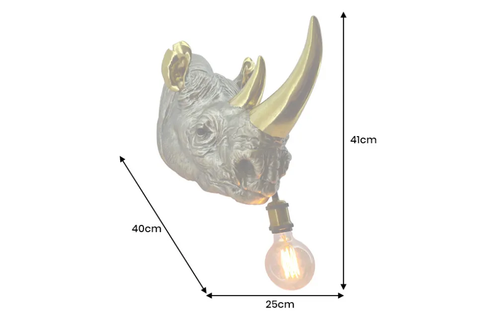 Moderne Wandlampe RHINO 40cm gold Nashorn-Skulptur handmade