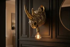Moderne Wandlampe RHINO 40cm gold Nashorn-Skulptur handmade