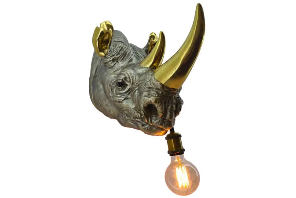 Moderne Wandlampe RHINO 40cm gold Nashorn-Skulptur handmade
