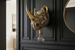 Moderne Wandlampe RHINO 40cm gold Nashorn-Skulptur handmade