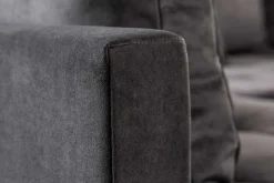 Moderne Wohnlandschaft KENT 220cm grau Samt Ecksofa Federkern inkl. Hocker und Kissen