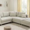 Moderne Wohnlandschaft KENT 220cm beige Strukturstoff Ecksofa Federkern inkl. Hocker