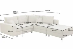 Moderne Wohnlandschaft KENT 220cm beige Strukturstoff Ecksofa Federkern inkl. Hocker