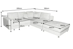 Moderne Wohnlandschaft KENT 220cm grau Strickstoff Ecksofa inkl. Hocker und Kissen